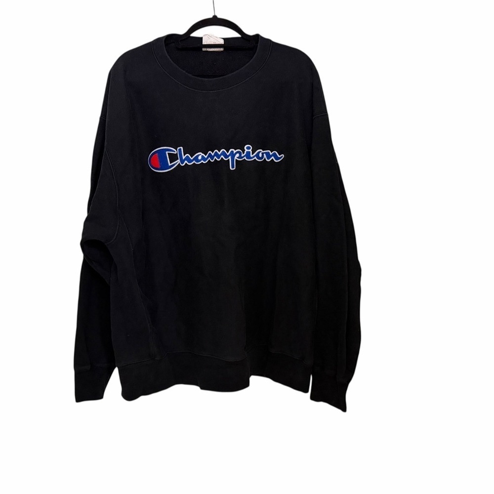 Champion Black Crewneck Sweatshirt with Blue & Red Logo Script - Picture 2 of 7